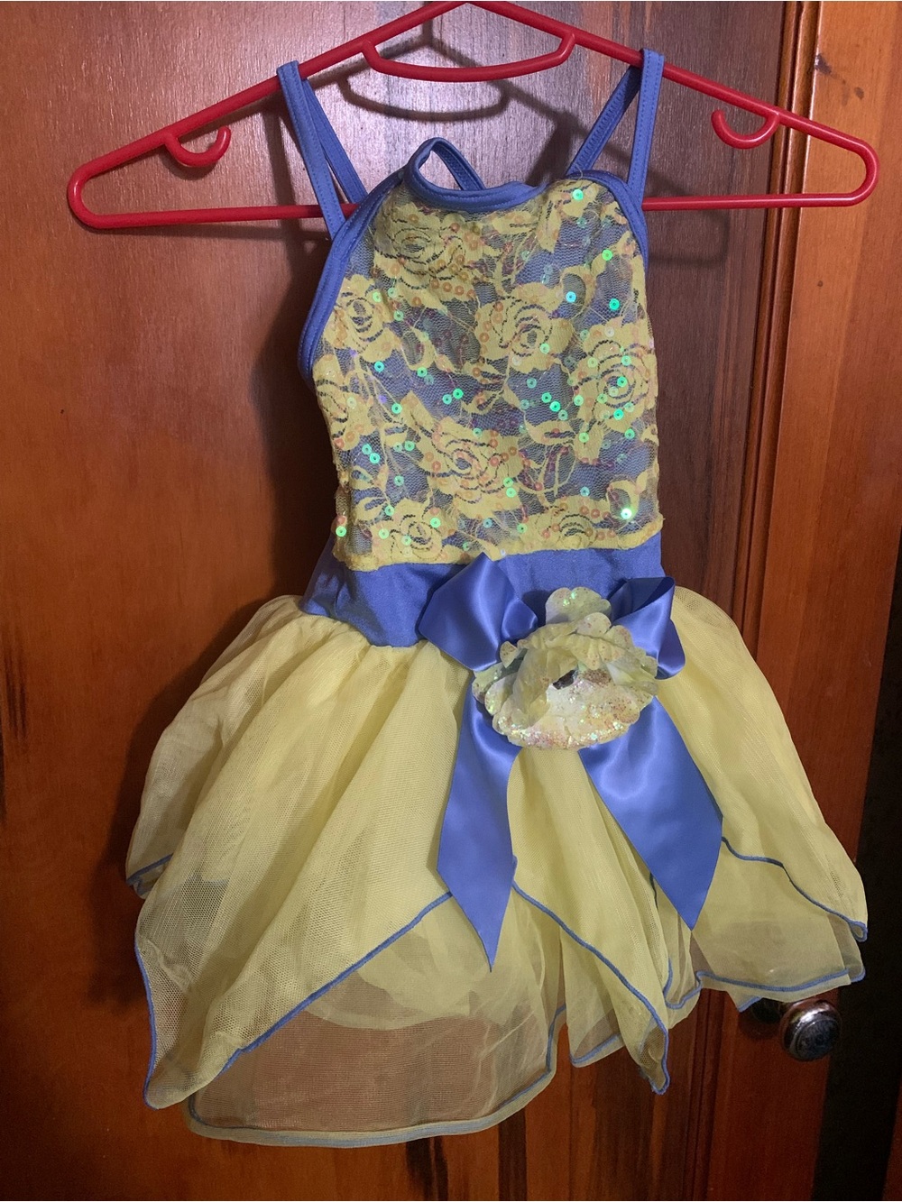 Weissman Yellow and Blue Sequin Flower Dance Costume